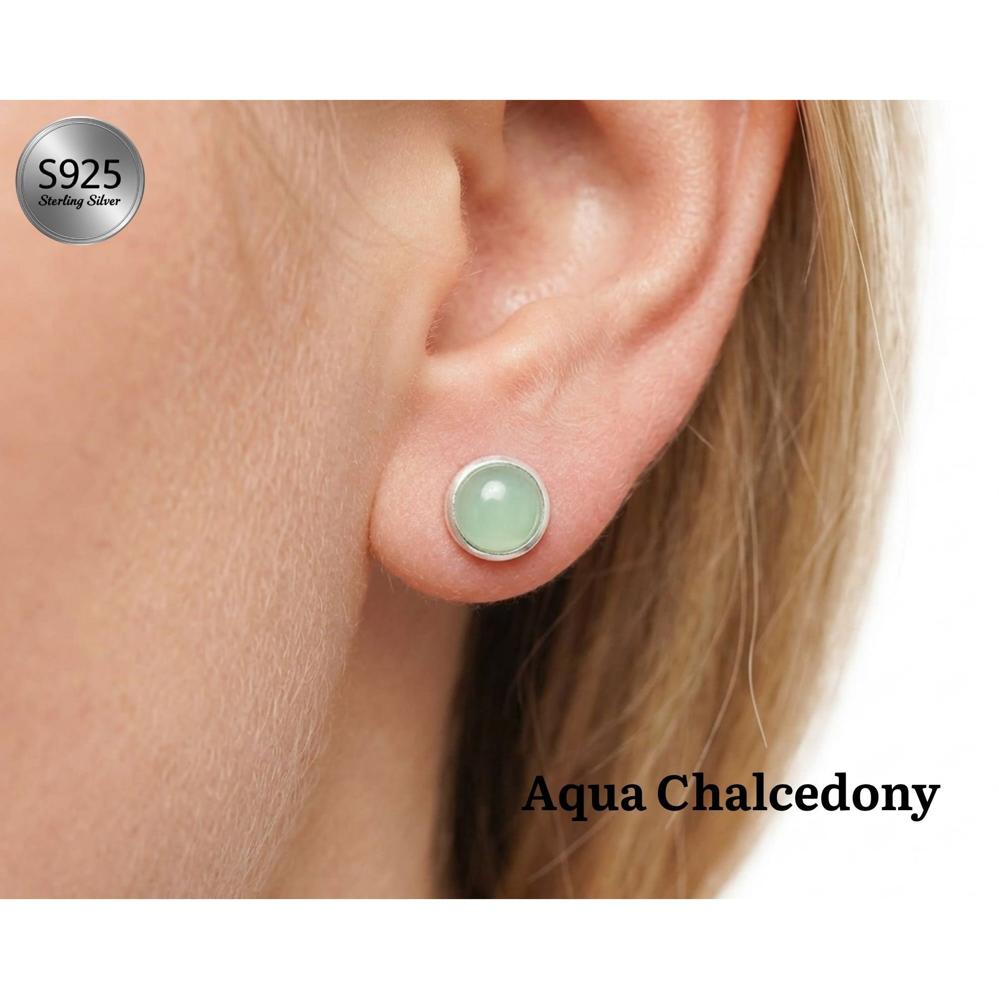 Women's 925 Sterling Silver Minimalist Stud Earrings — Natural Gemstone
